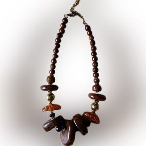 Pretty brown & amber plastic beaded Chocker, Fits up to 18” neckline